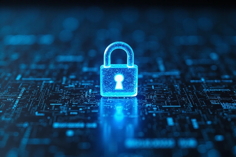 Cybersecurity lock over financial data