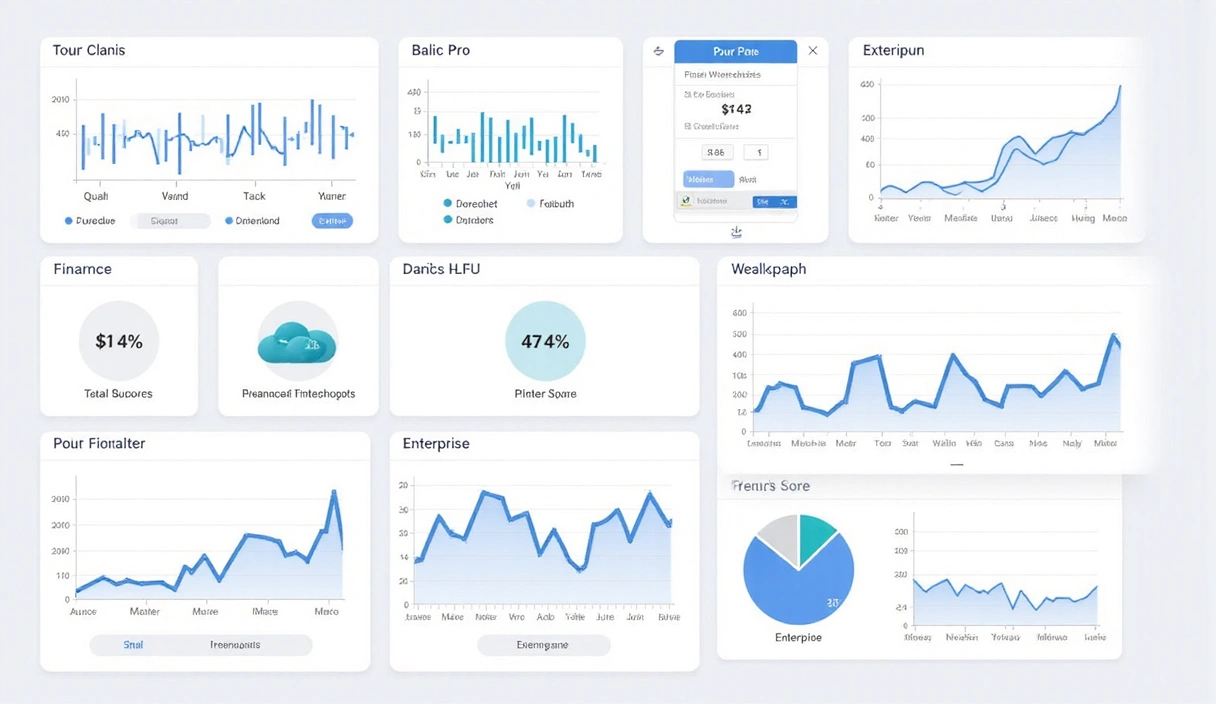 Illustration of various financial charts and graphs representing different pricing tiers.
