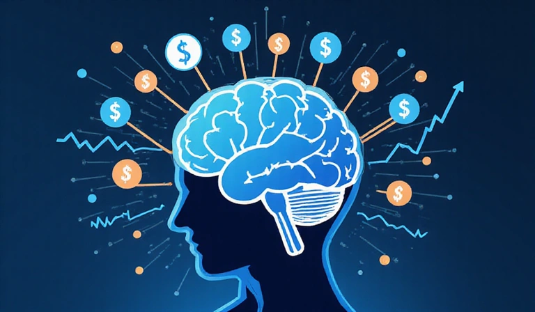 Illustration of a brain icon with financial data flowing into it, symbolizing AI processing financial information.