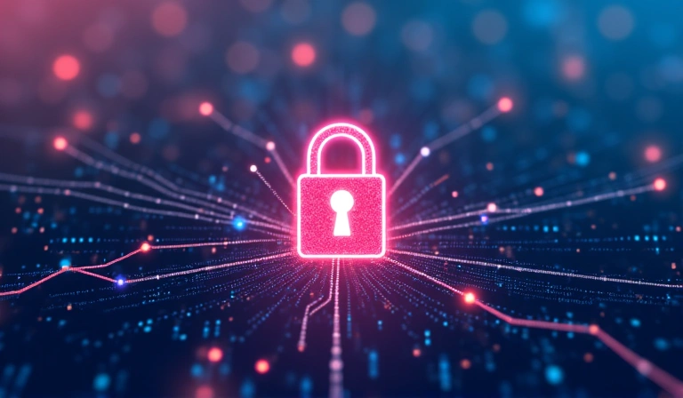 Digital privacy concept with padlock and binary code