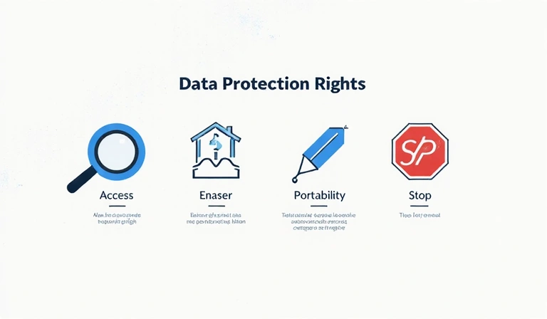 Icons representing various data rights like access, delete, transfer