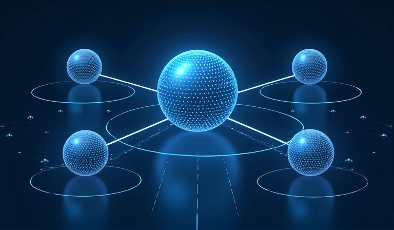 Illustration of data sharing with different entities, showing secure connections