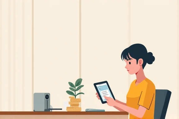 Illustration of a small business owner looking at financial data on a tablet.